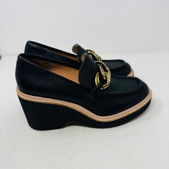 Dolce Vita Black Leather Chain Wedge Loafers Platform Heels Women’s Size 9 - Picture 6 of 14